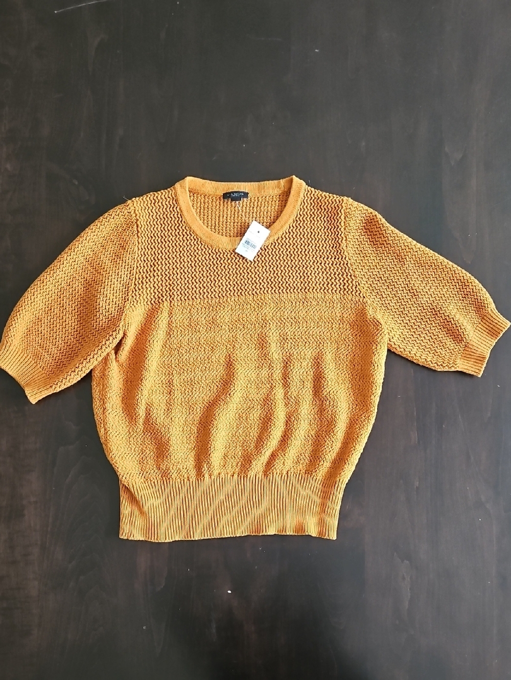 Ann Taylor Factory Textured Short Sleeve Sweater in Ochre